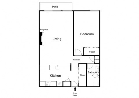 2D Illustration of 1 Bedroom Layout